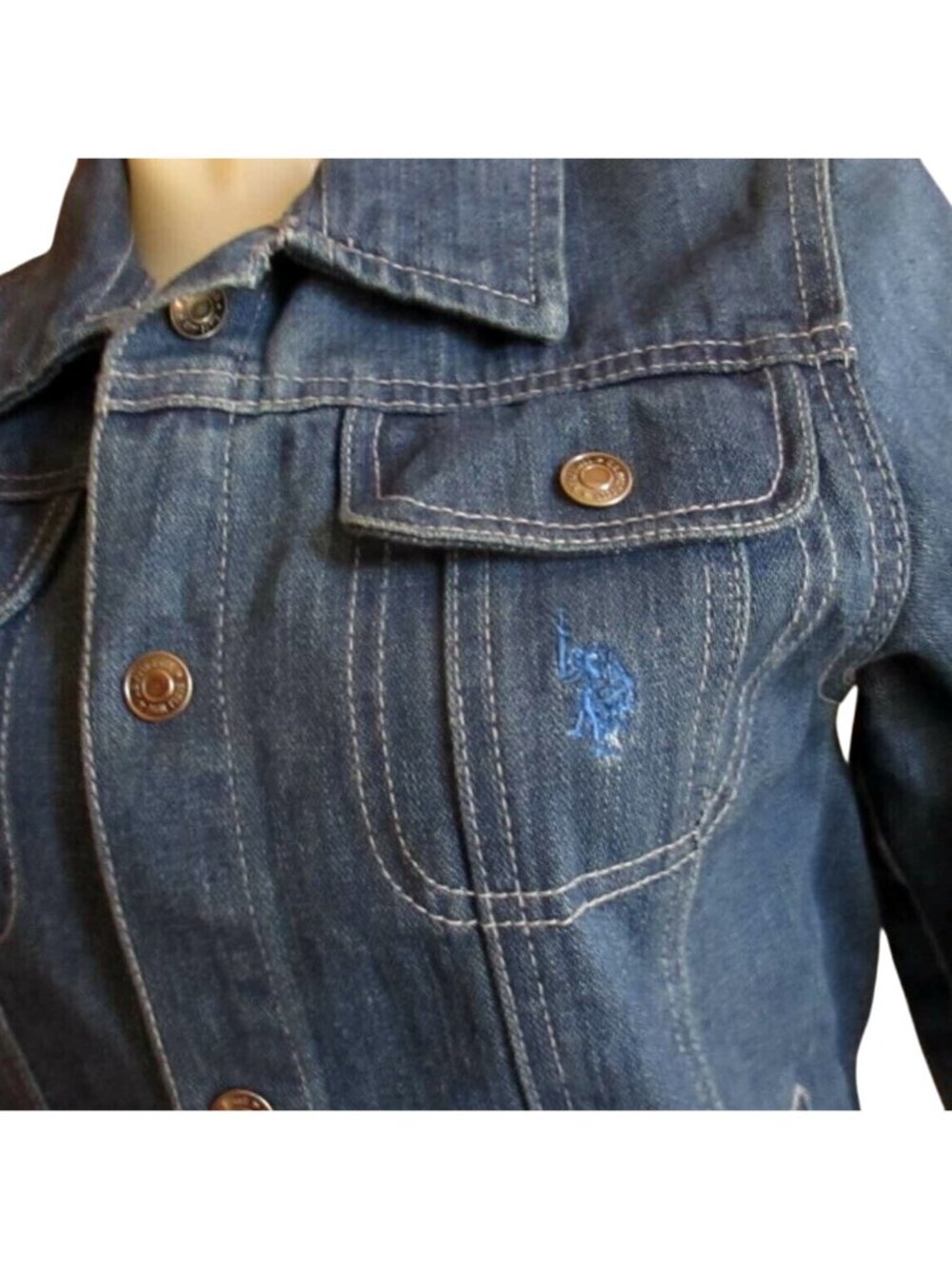 U.S. Polo Association Womens XS Denim Jacket Raw Denim Jean sz 7 Embroidered